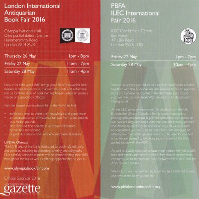 London International Antiquarian Book Fair + ILEC International Fair = Rare Books London 2016 London International Antiquarian Book Fair + ILEC International Fair = Rare Books London 2016