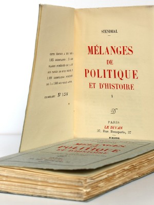 Stendhal. Mélanges de politique et d'histoire. Le Divan, 1933. 2 volumes. Page titre du volume 1.