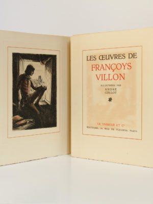 Œuvres de Françoys Villon. Illustrées par André Collot. Le Vasseur, 1942. Frontispice et page titre.