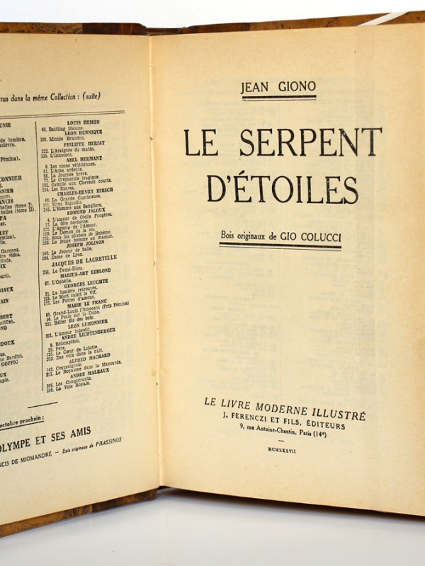 Giono. Le Serpent d'étoiles. Ferenczi. 1937. Page titre.