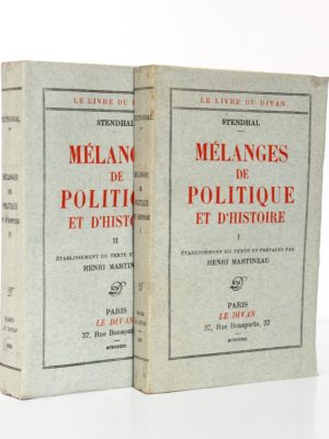 Stendhal. Mélanges de politique et d'histoire. Le Divan, 1933. 2 volumes. Couvertures.