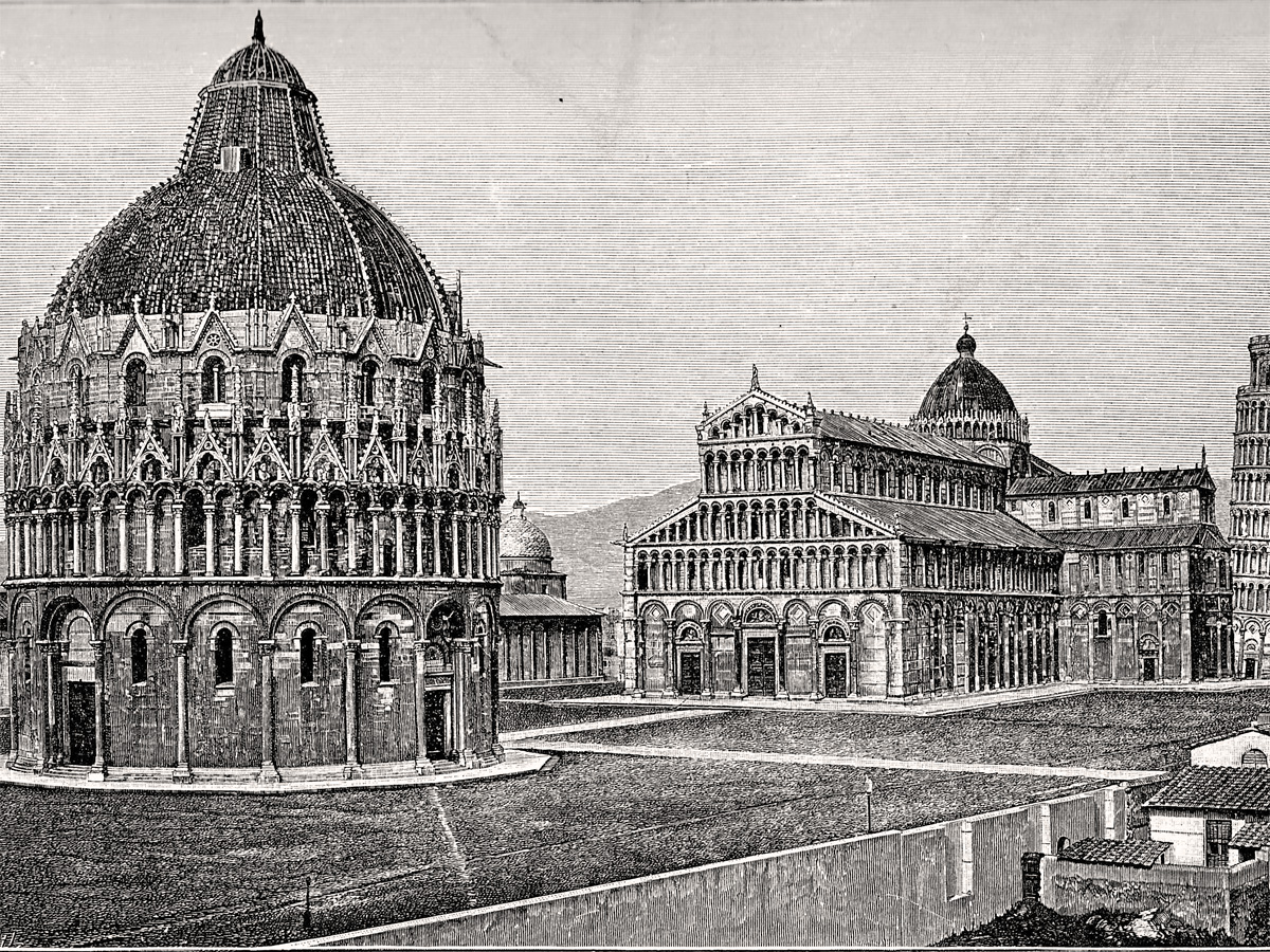 Pise. Place du Dôme. Gravure du 19e siècle.