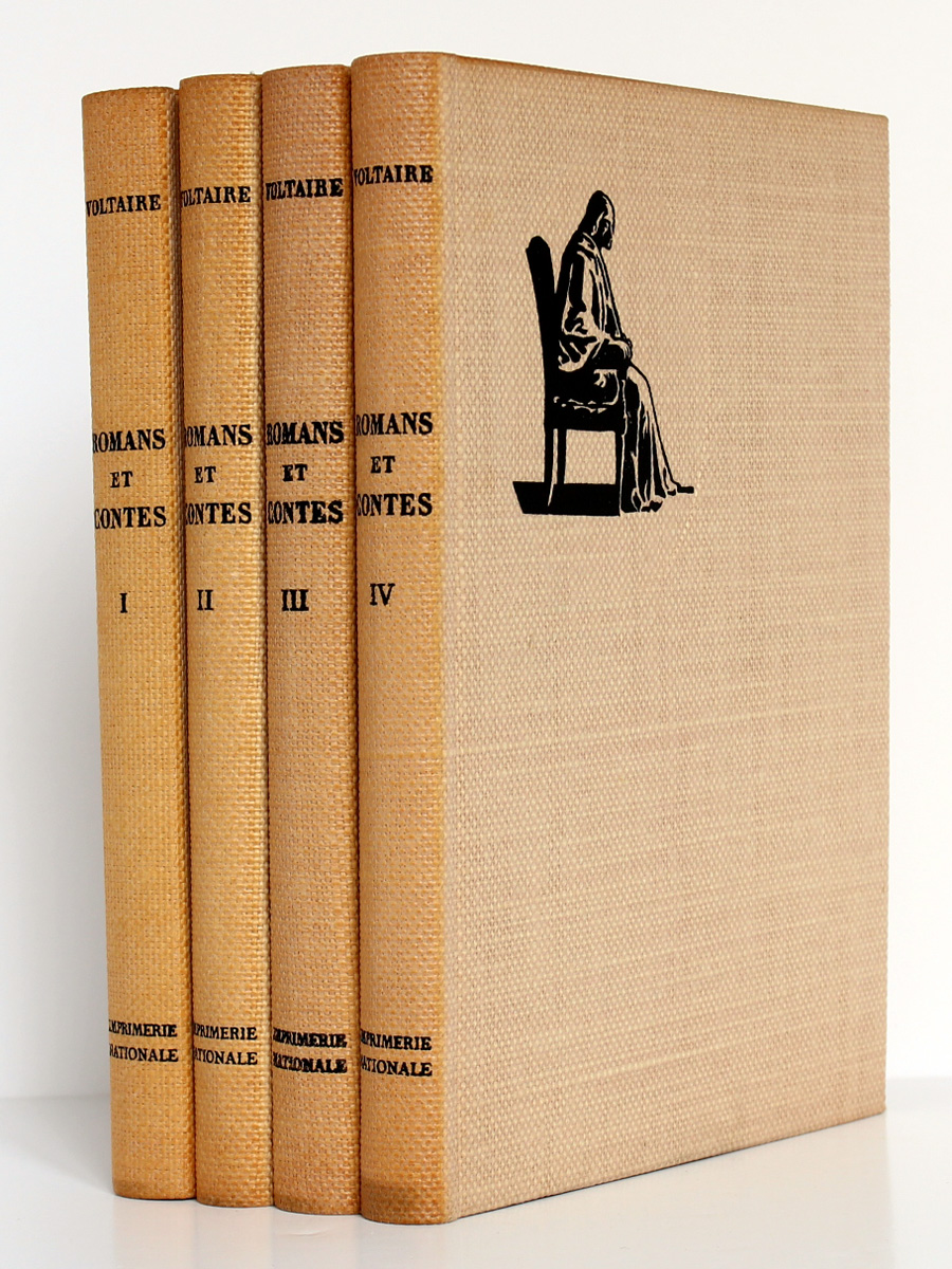 Romans et contes de Voltaire, bois gravés de Enrique Marin. Nouvelle Librairie de France 1965-1966. Couverture et dos.