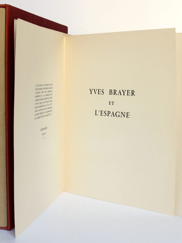 Yves Brayer et l'Espagne, introduction de Henry de Montherlant. Arthaud 1959. Justification de tirage et page de faux- titre.