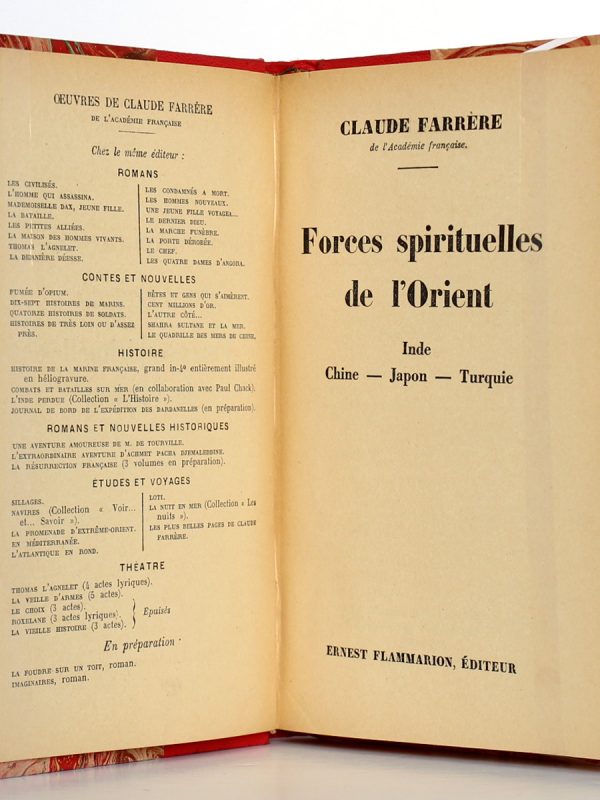 Forces spirituelles de l'Orient. Claude Farrère. Flammarion 1937. Page titre.