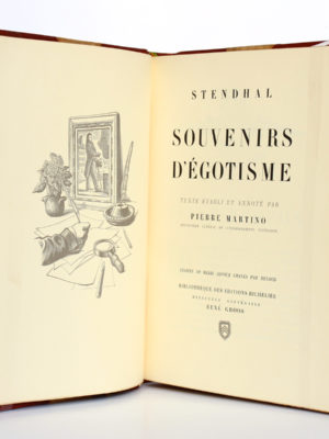 Souvenirs d'égotisme. Stendhal. Éditions Richelieu / Imprimerie nationale 1954. Frontispice et page titre.