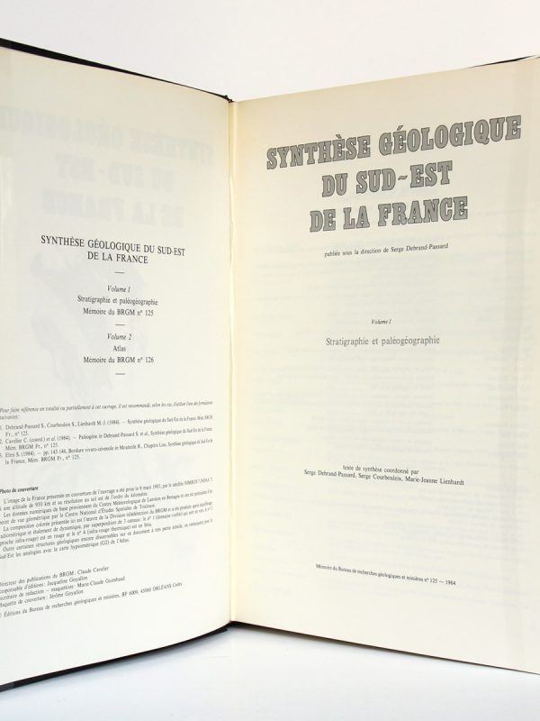 Synthèse géologique du sud-est de la France. Volume 1 Stratigraphie et paléogéographie. Éditions du BRGM, 1984. Page titre.