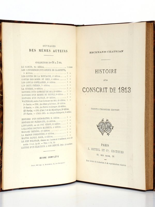 Histoire d'un conscrit de 1813, Erckmann-Chatrian. Hetzel, sans date. Page titre.
