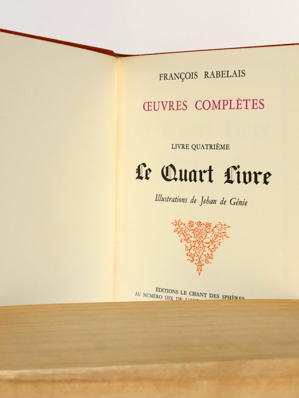 Le Quart Livre, François Rabelais. Le Chant des Sphères 1965. Page titre.