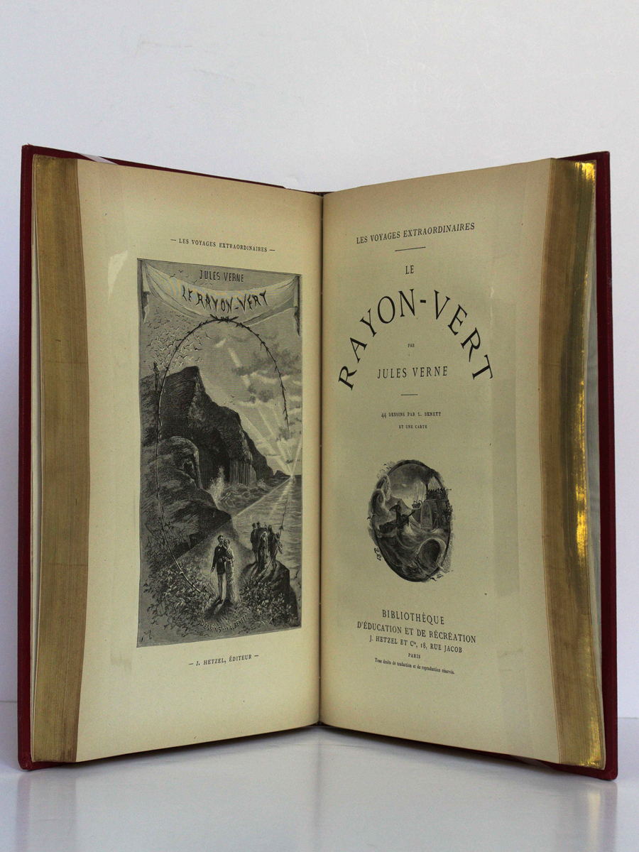 L'École des Robinsons - Le Rayon vert, Jules Verne. Bibliothèque d'Éducation et de Récréation J. Hetzel & Cie [1882]. Frontispice et page titre du deuxième titre.