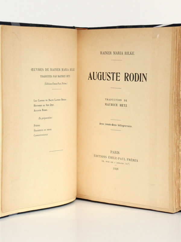 Auguste Rodin, Rainer-Maria RILKE. Éditions Émile-Paul Frères, 1928. Page-titre.
