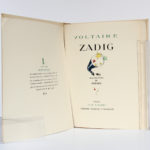 Zadig, VOLTAIRE. Illustrations de Roger MAUGE. Chez Jean Landru, 1947. Justificatif de tirage et page titre.