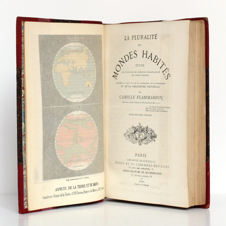 La pluralité des mondes habités, Camille Flammarion. Didier et Cie, 1880. Frontispice recouvert de la serpente et page-titre.