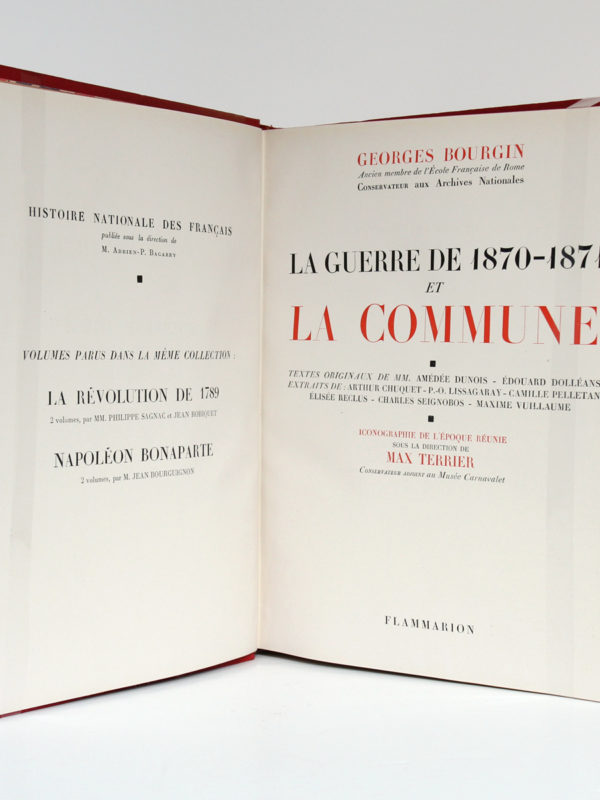 La Guerre de 1870-1871 et la Commune, Georges BOURGIN. Flammarion, 1947. Page titre.