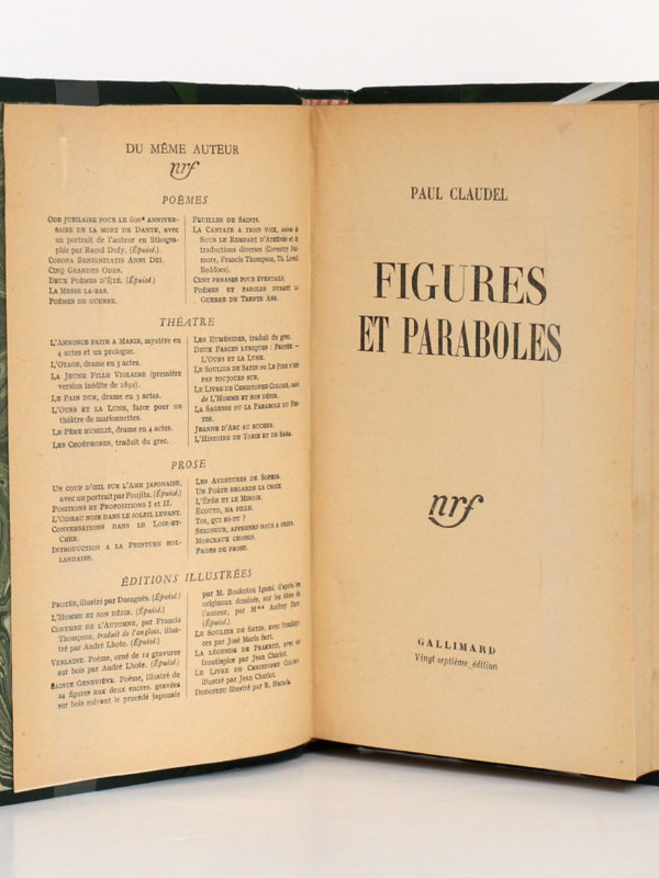 Figures et Paraboles, Paul Claudel. Gallimard-nrf, 1936. Page titre.