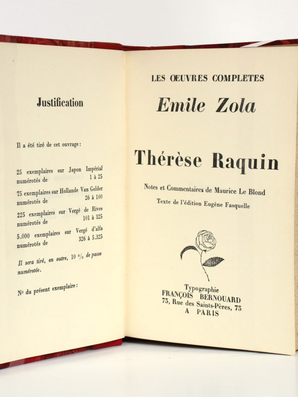 Thérèse Raquin - Madeleine Férat, Émile Zola. François Bernouard, 1928. Page titre 1.