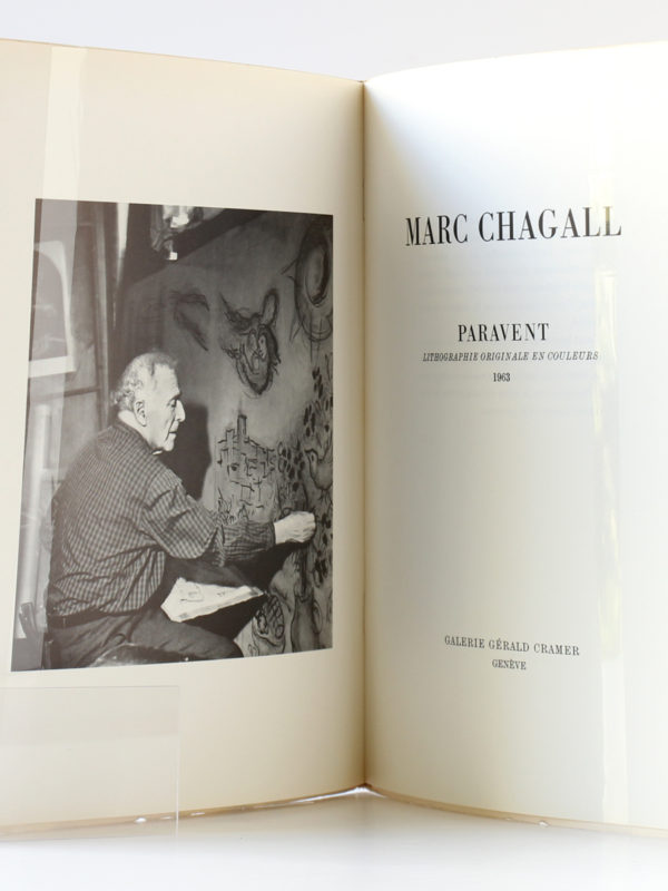 Marc Chagall Monotypes en noir et en couleurs Paravent 1961-1963, Catalogue Galerie Cramer 1964-1965. Frontispice et deuxième page titre.