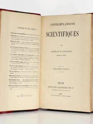 Contemplations scientifiques (Première série), Camille Flammarion. Librairie Hachette & Cie, 1876. Page titre.