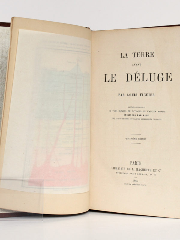 La Terre avant le déluge, Louis FIGUIER. Hachette, 1864. Page titre et frontispice sous sa serpente.