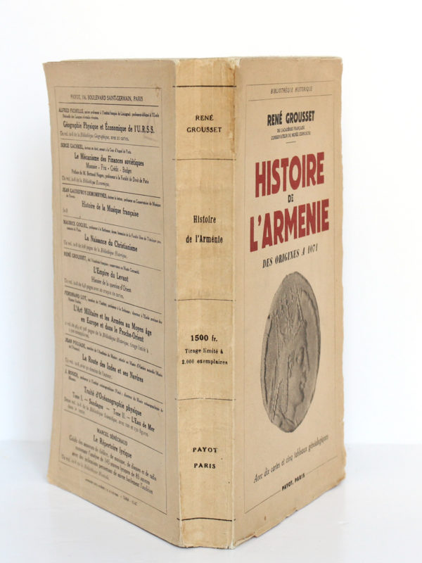 Histoire de l'Arménie, René Grousset. Payot, 1947. Couverture et dos.
