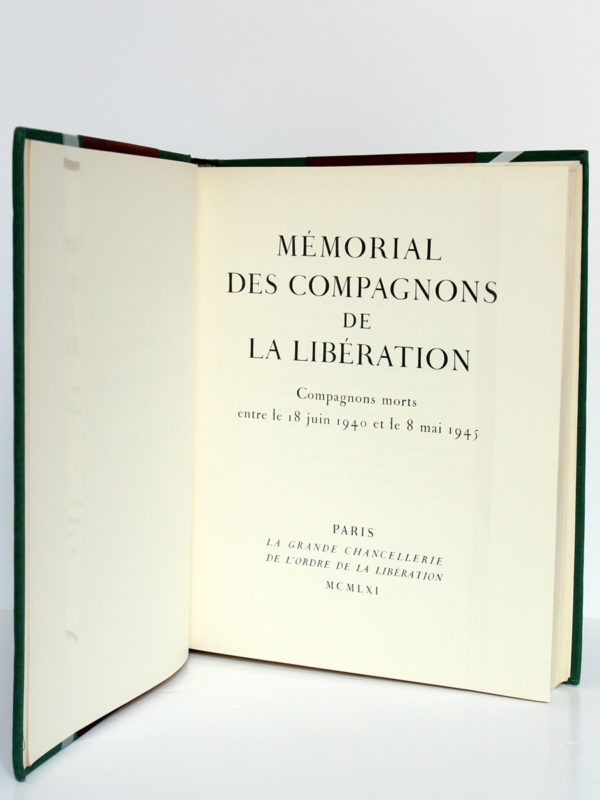 Mémorial des compagnons de la Libération. 1961. Relié. Page titre.