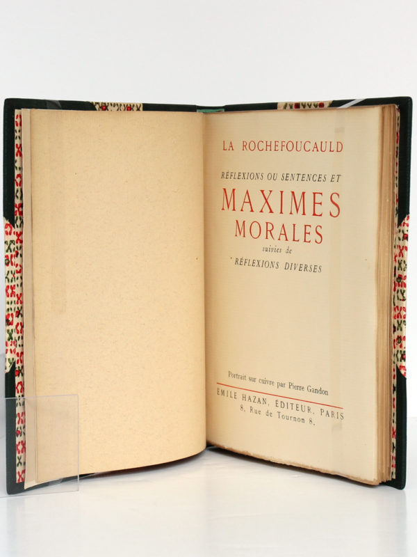 Maximes morales, La Rochefoucauld. Émile Hazan, 1930. Page titre.