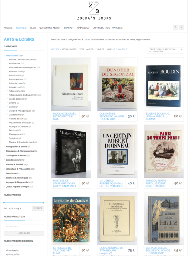 Catégorie Arts & Loisirs. Librairie Zooka's Books.