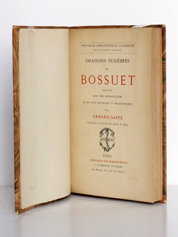 Oraisons funèbres, Bossuet. Librairie des bibliophiles Jouaust / E. Flammarion, sans date. Page titre.
