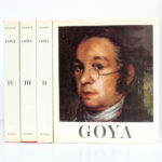 Goya Biographie, Analyse critique, Catalogue des peintures, par José GUDIOL. Couverture volume I et dos des volumes II, III et IV.