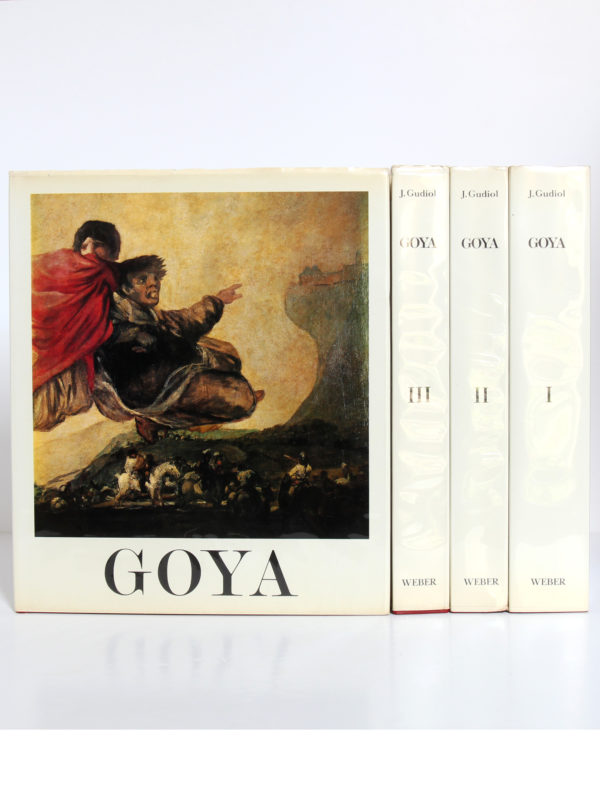 Goya Biographie, Analyse critique, Catalogue des peintures, par José GUDIOL. Couverture volume IV et dos des volumes I, II et III.