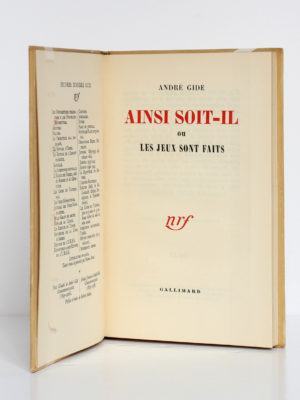 Ainsi soit-il ou Les jeux sont faits, André Gide. nrf-Gallimard, 1952. EO. Page titre.