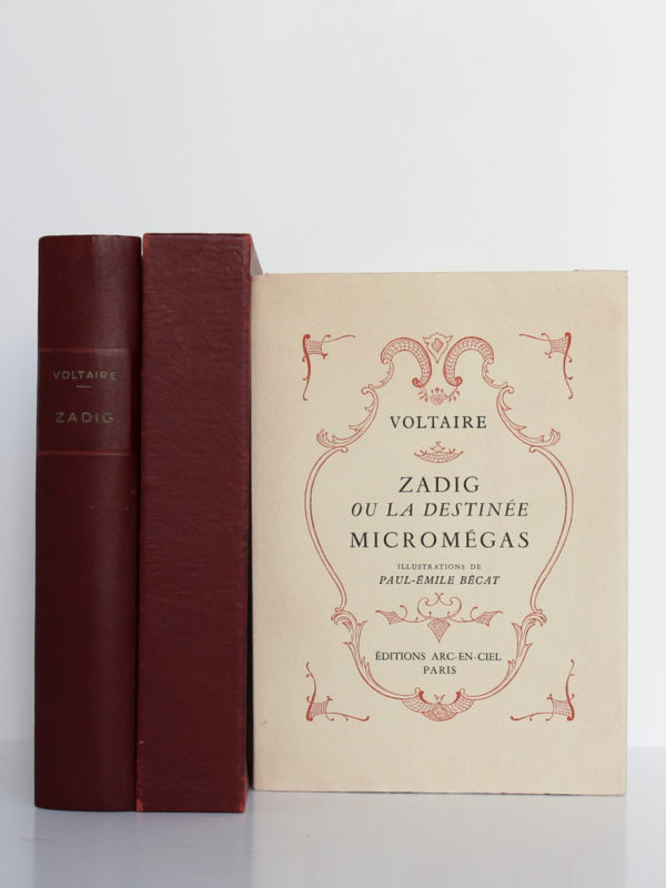 Zadig, Micromégas, Voltaire. Illustrations de Paul-Émile Bécat. Éditions Arc-en-Ciel, 1951. Chemise, étui, couverture du livre.