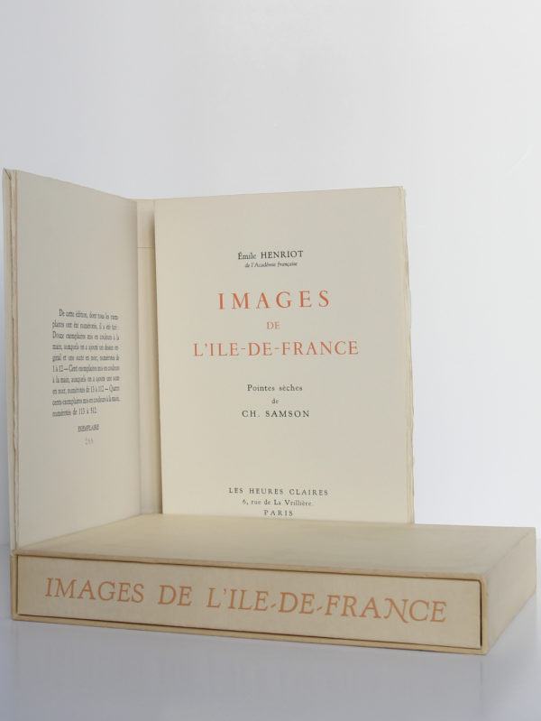 Images de l'Ile-de-France, Émile Henriot, Samson. Les Heures Claires, sans date [1958]. Page titre, chemise et étui.